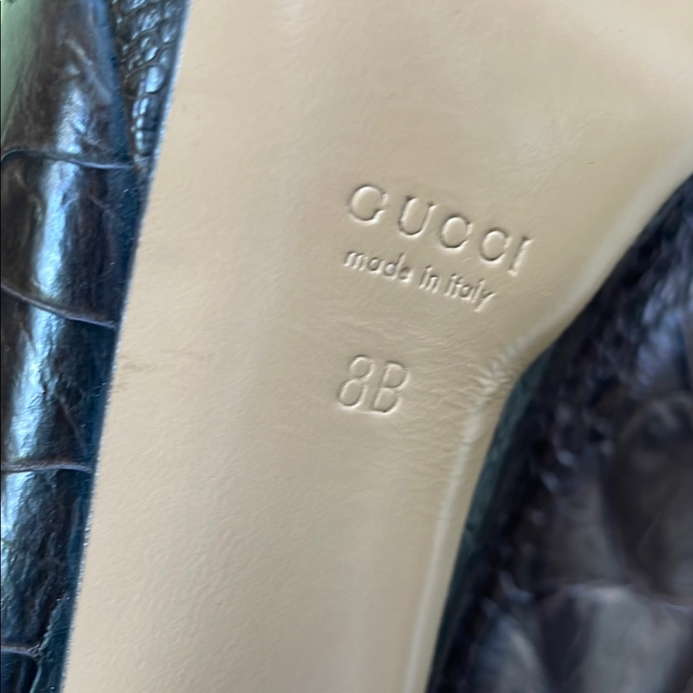 New Gucci Dark Brown Alligator/Leather Heels Elegant Design - Picture 13 of 13